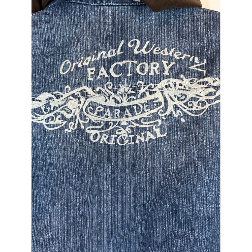 Cantarana Womens Y2K Denim Jacket Brown Hooded Western Rodeo Graphic Blue 14 - Picture 5 of 8